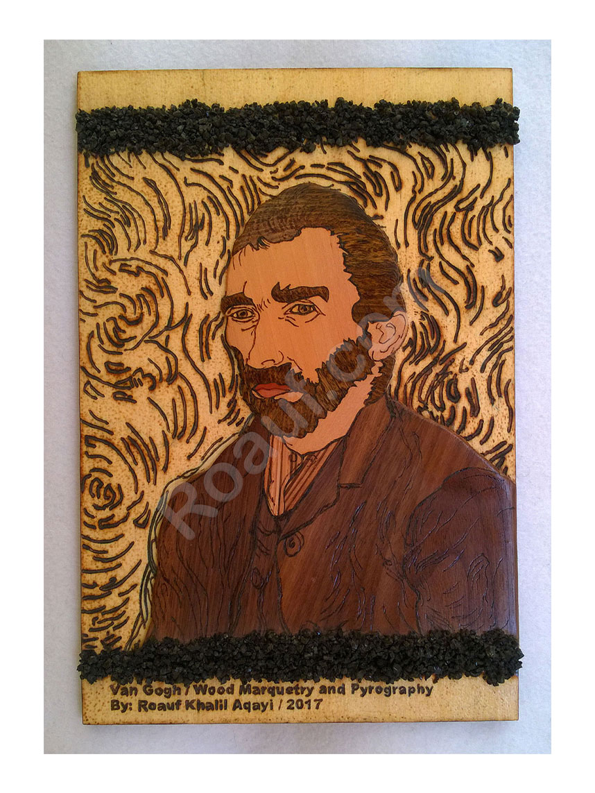 Wood Inlay / Wood Marquetry and
Pyrography Panel of Van Gogh