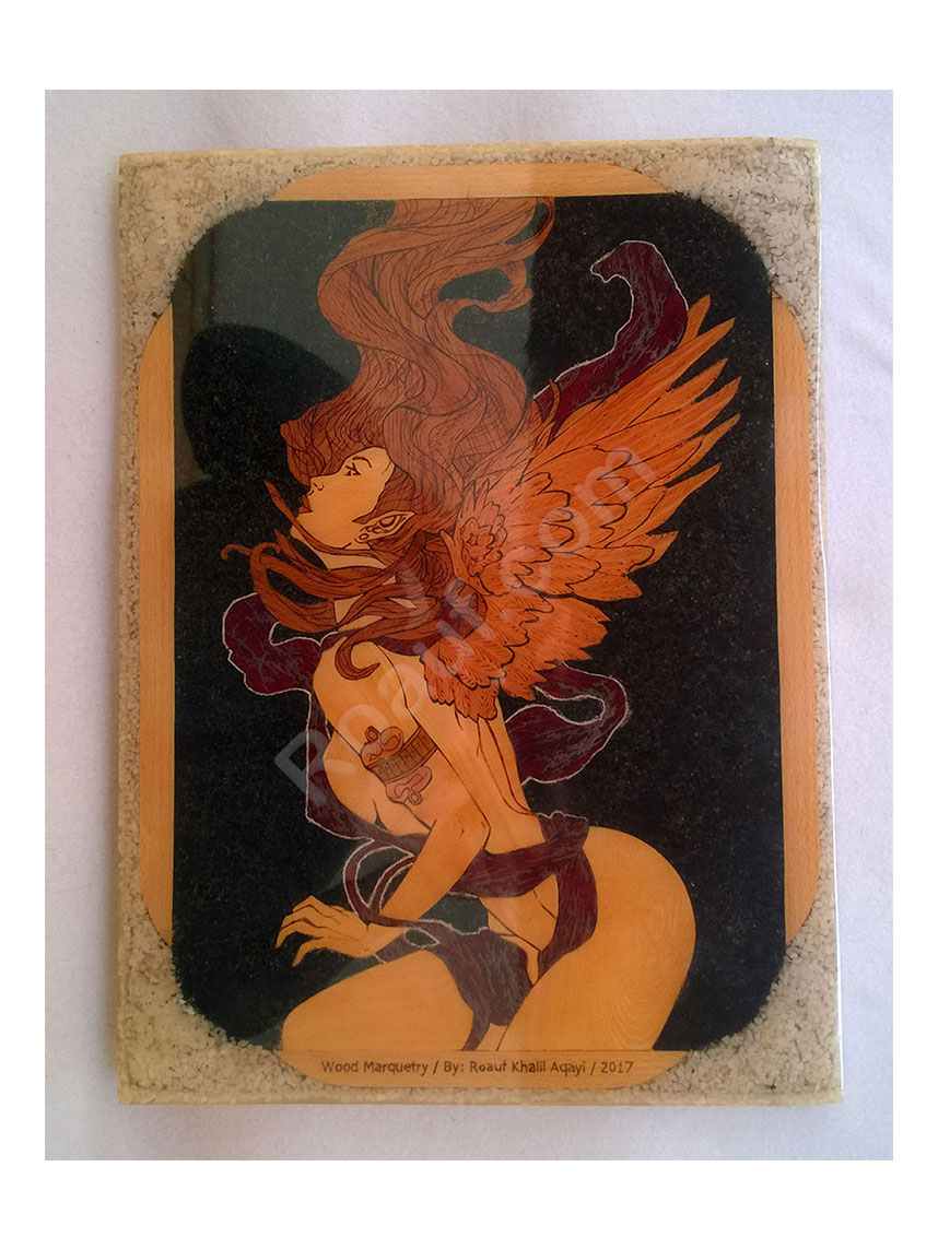 Wood Inlay / Wood Marquetry Panel of a Naked Angel